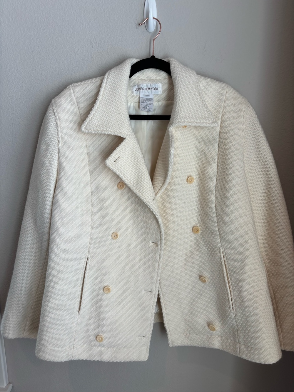 Jones New York Cream Double-Breasted Boucle Tweed Jacket